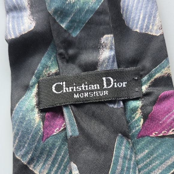 (J28) Dior Black and Purple Geometric Tie - Picture 2 of 3